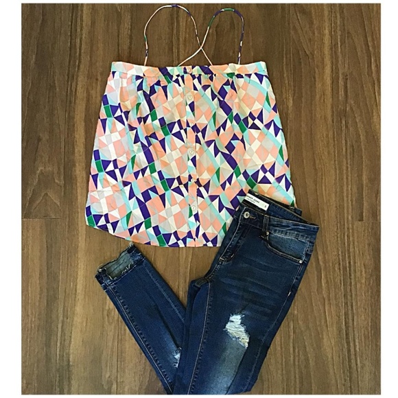 LAST 1❗️GREYLIN Anthropologie Boho Geometric Silk Top - Picture 2 of 7